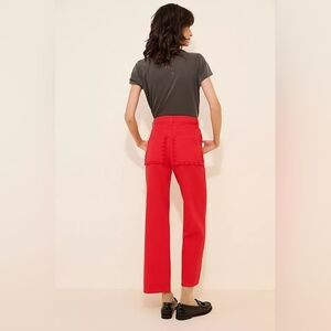 Anthro Cropped Scallop Detail Red Jeans